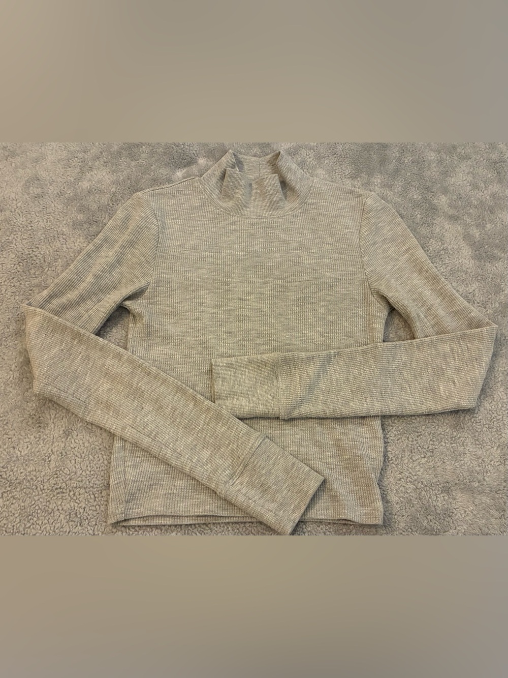 Women’s Ribbed Mock Neck Long-Sleeve Top — Heather Gray Size X-Small